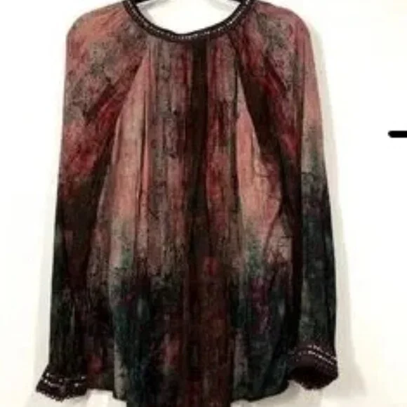 Soft Surroundings Abstract Print Tunic Top Long Sleeve L Beaded Artsy Whisigoth - Picture 2 of 4